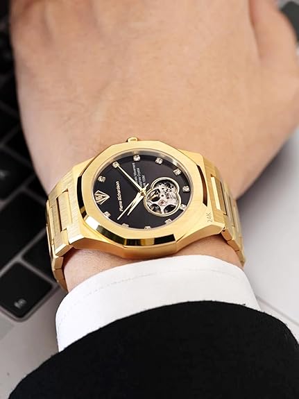 PIERRE RICHARDSON PR5922 Men’s Watch, Black Dial, 24K Pure Gold Plated, Automatic, Sapphire Glass, 41mm, 10ATM